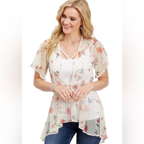 🌹 MAURICES EMBROIDERED MESH BUTTON FRONT CARDIGAN - Picture 1 of 8